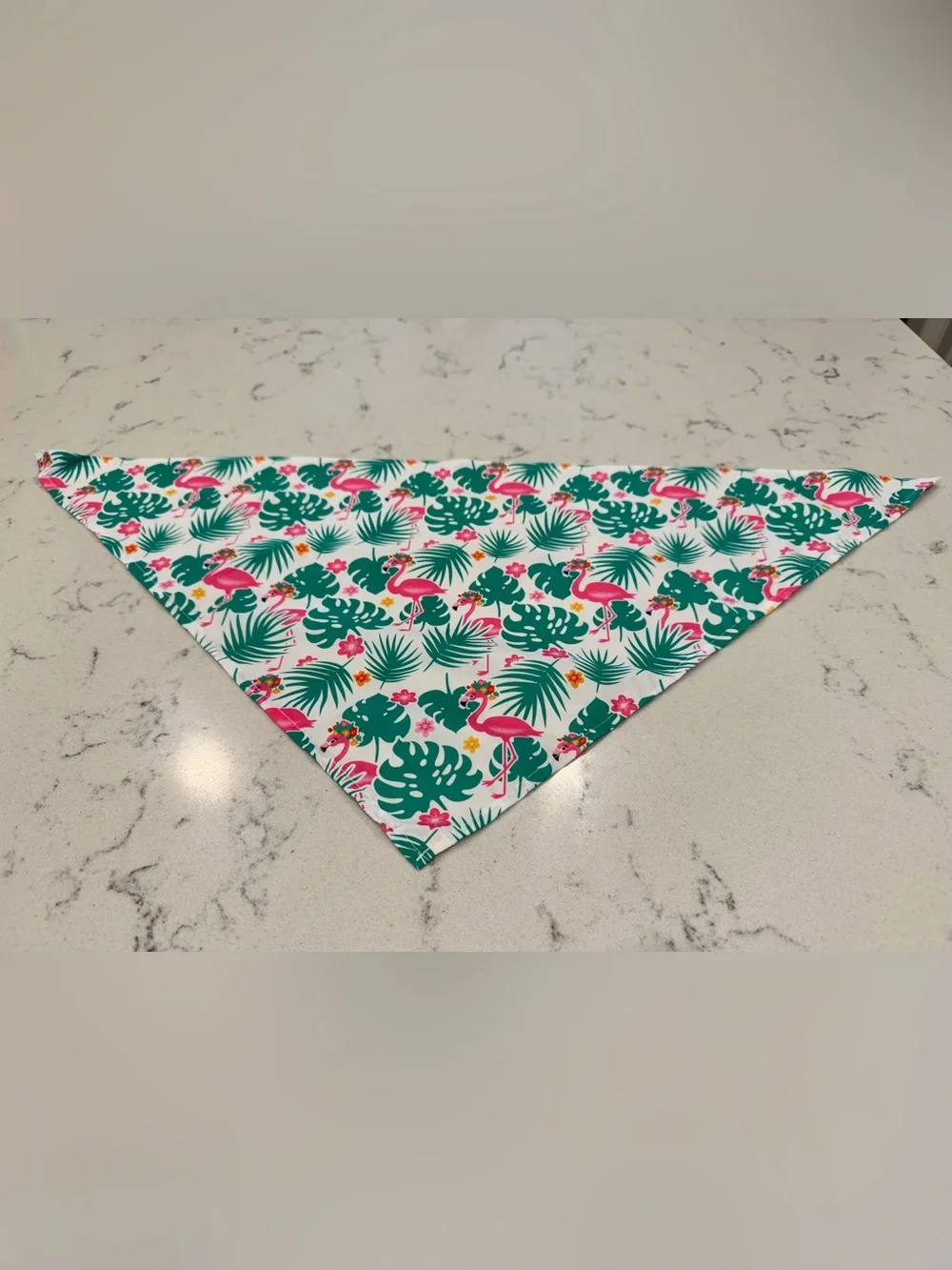 Set of 2 Tropical Print Dog Bandanas - flamingo and pineapple with hibiscus
